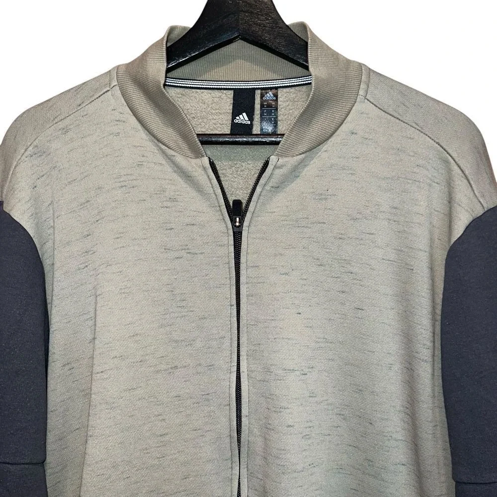Adidas Cardigan Sweatshirt Mens M Marled Olive Gray Mock Neck Zip Front Pockets